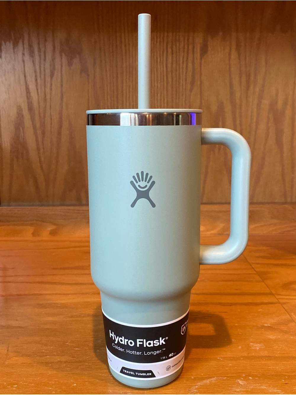 Hydro Flask All Around Travel Tumbler 40 oz Green Stainless Handle Lid Straw